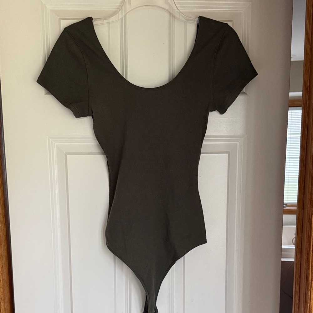 Abercrombie & Fitch Olive Ribbed Scoop-Neck Bodysuit